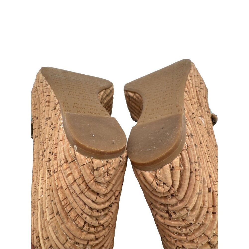 Miz Mooz Kenya‎ Platform Leather Wedge Heel Peep Toe Sandals size 7.5 Cork - Picture 15 of 16